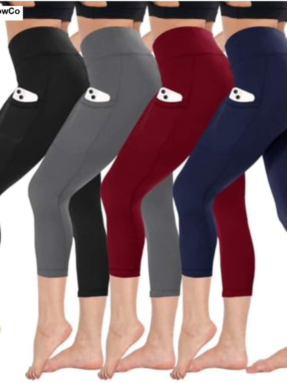 4 Pack High Waisted Capri Leggings with Pockets for Women